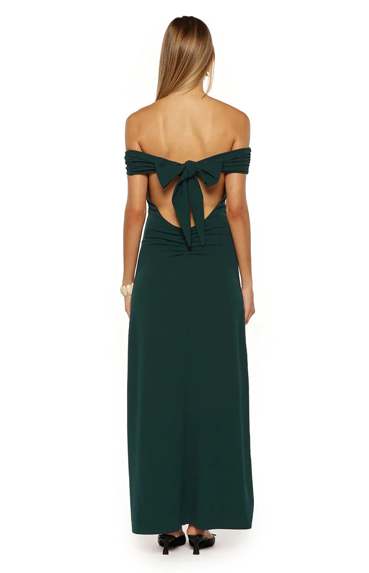 Erica Teal Crepe Off the Shoulder Maxi Dress