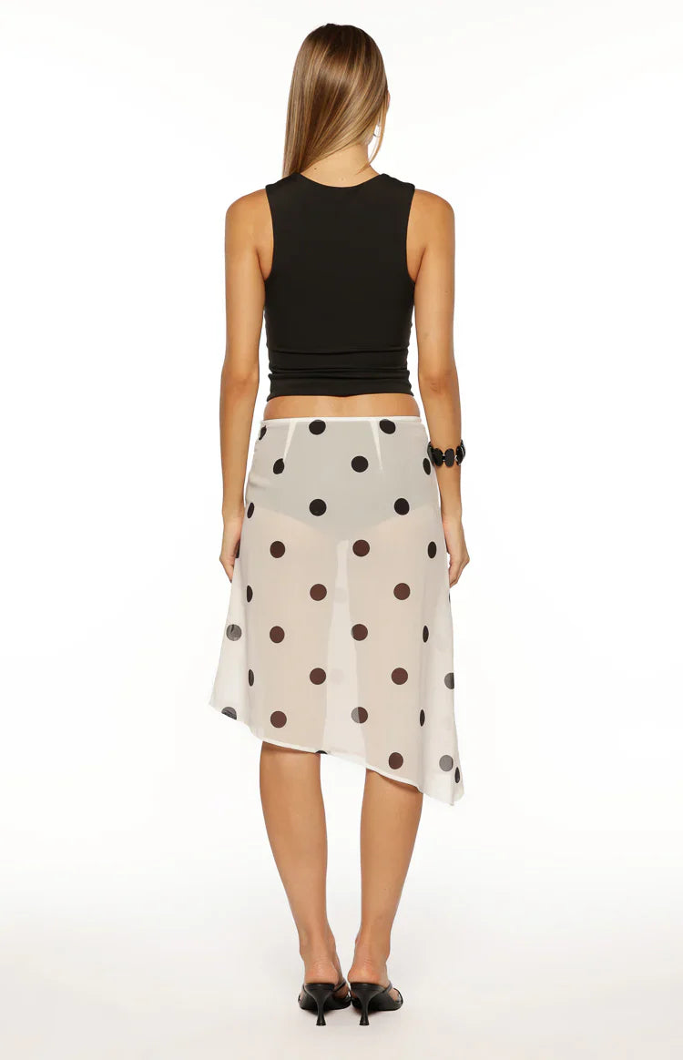 Jordan White Polka Dot Sheer Midi Skirt
