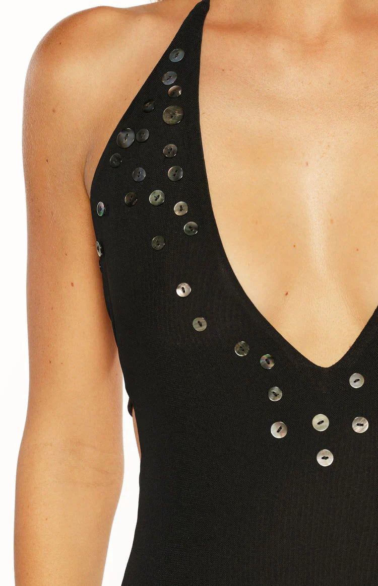 Jordy Black Button Halter Neck Mini Dress