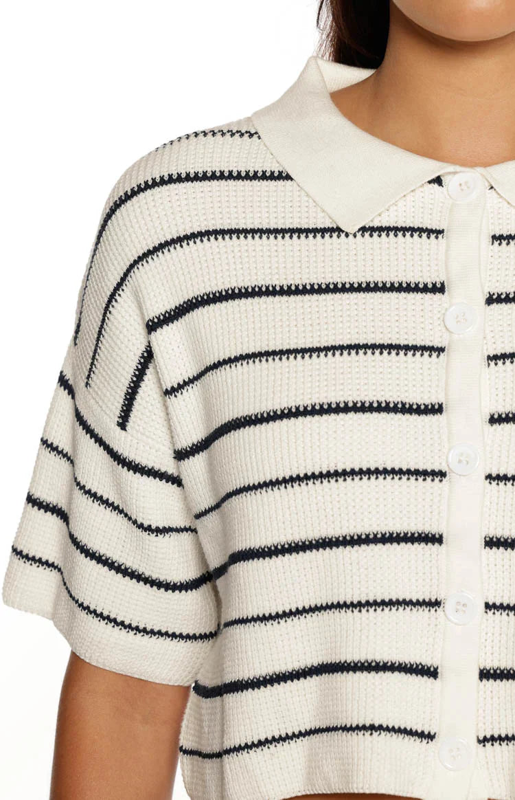 Maple White Navy Stripe Cropped Knit Sweater