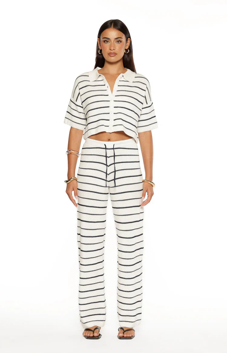 Maple White Navy Stripe Knit Pants
