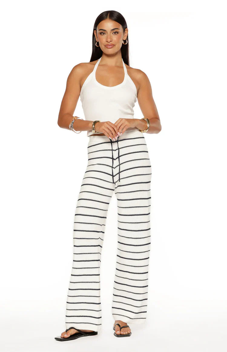 Maple White Navy Stripe Knit Pants