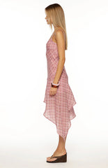 Milla Pink Plaid Hanky Hem Midi Dress