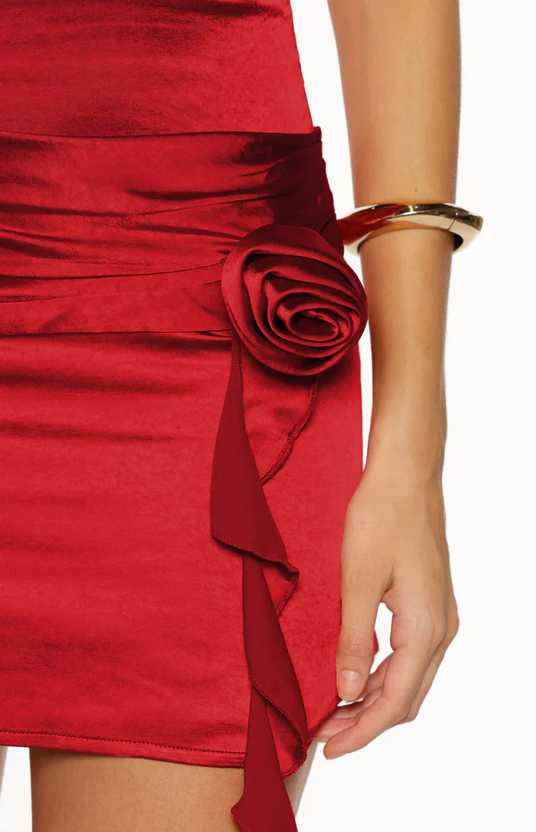 Natalie Red Rose Strapless Mini Dress