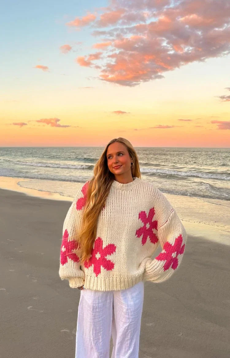 Ryver Cream Flower Knit Sweater