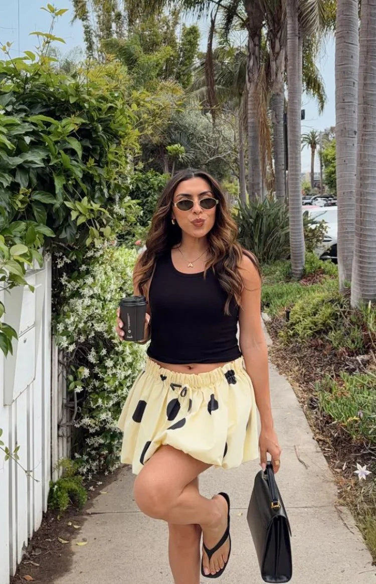 Henrietta Yellow Polka Dot Bubble Hem Mini Skirt