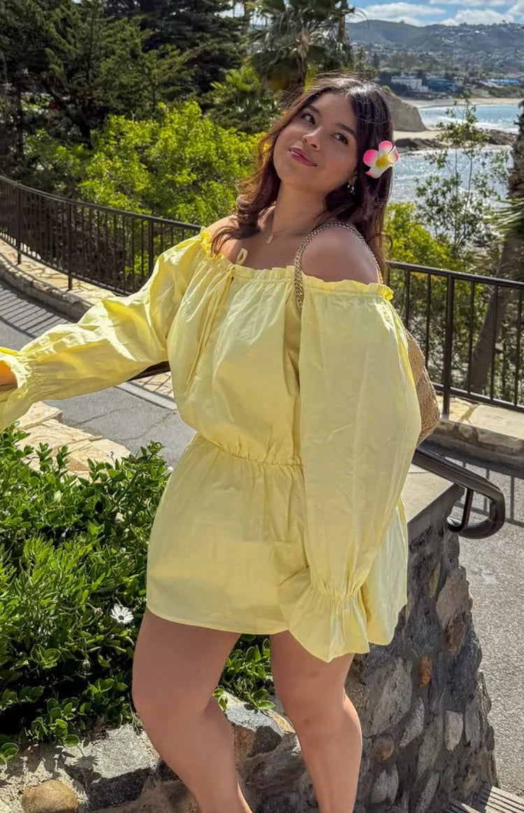 Bode Yellow Bardot Mini Dress