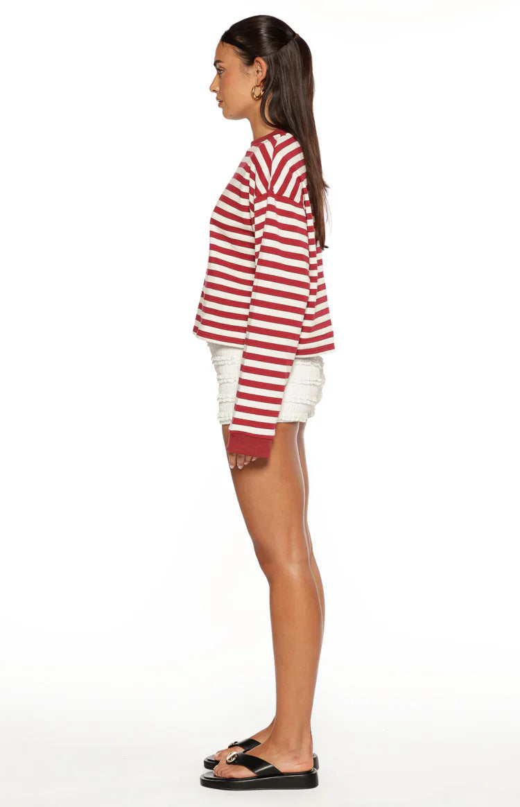 So Breezy Burgundy Stripe Long Sleeve Top