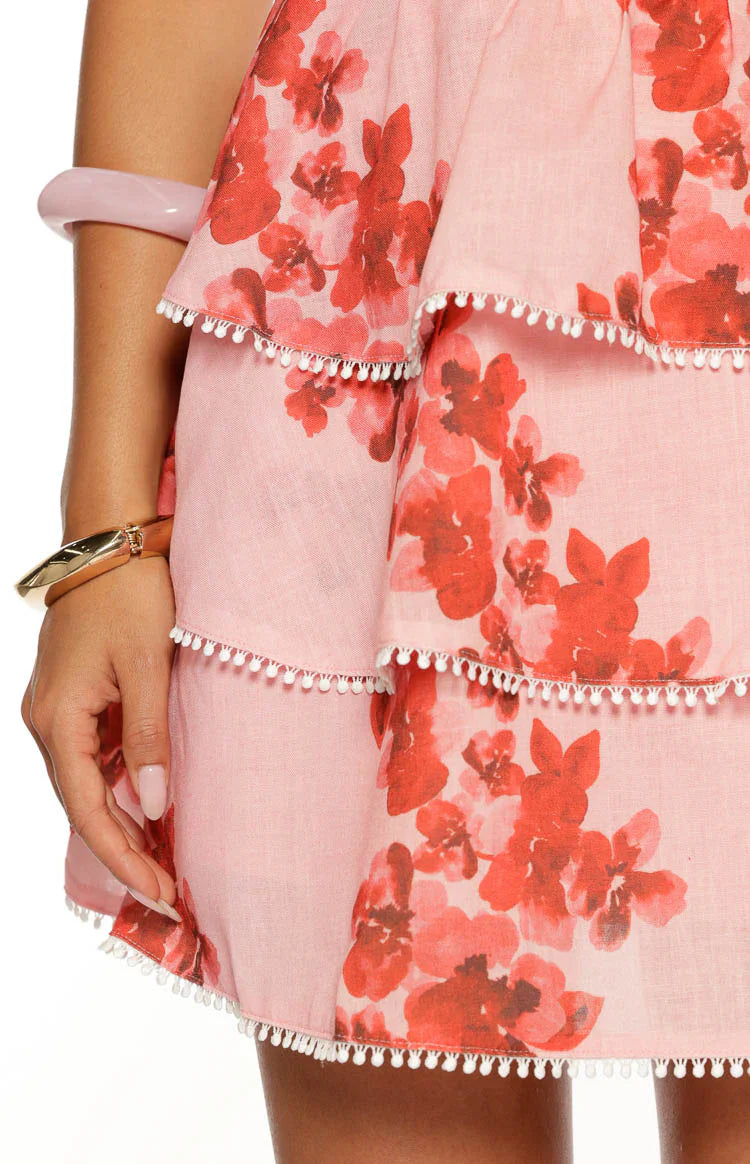 Sofia Pink Floral Strapless Ruffle Mini Dress