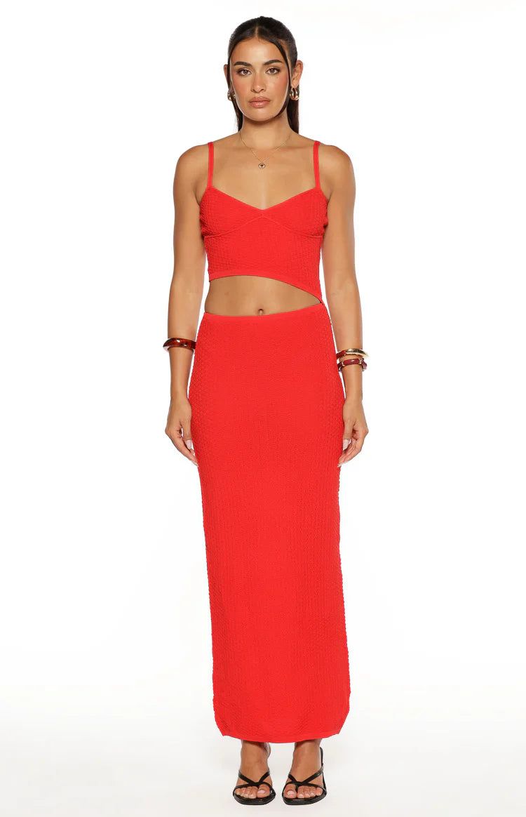 Tegan Red Knit Cut Out Maxi Dress