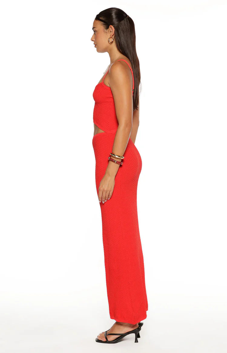 Tegan Red Knit Cut Out Maxi Dress