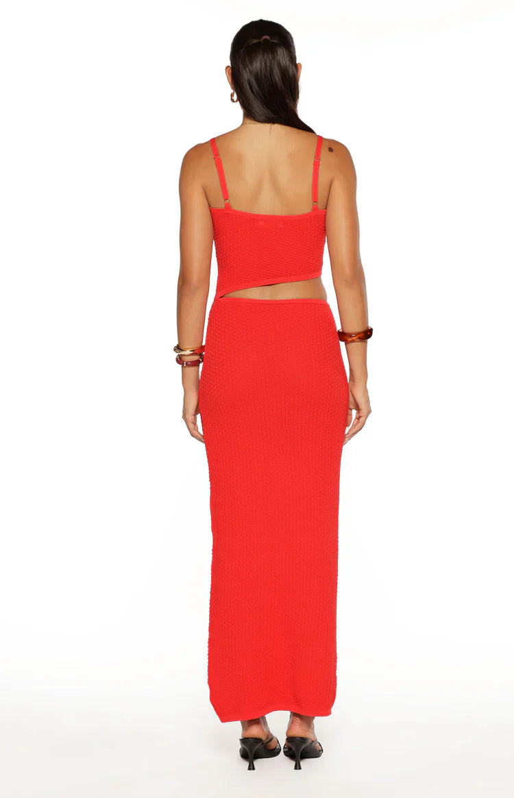Tegan Red Knit Cut Out Maxi Dress