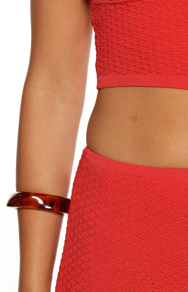 Tegan Red Knit Cut Out Maxi Dress