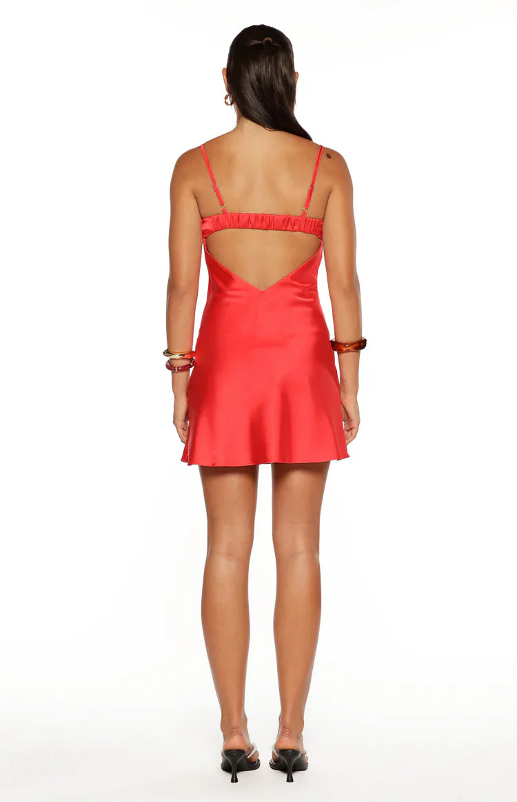 Tinsley Red Satin Party Mini Dress