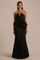 Sonata | Black Satin Bandeau Maxi Dress With Bow Detail
