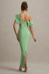 Angelina | Green Draped Shoulder Maxi Dress