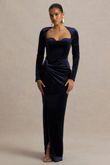 Fay | Navy Velvet Corset Style Knot Maxi Dress