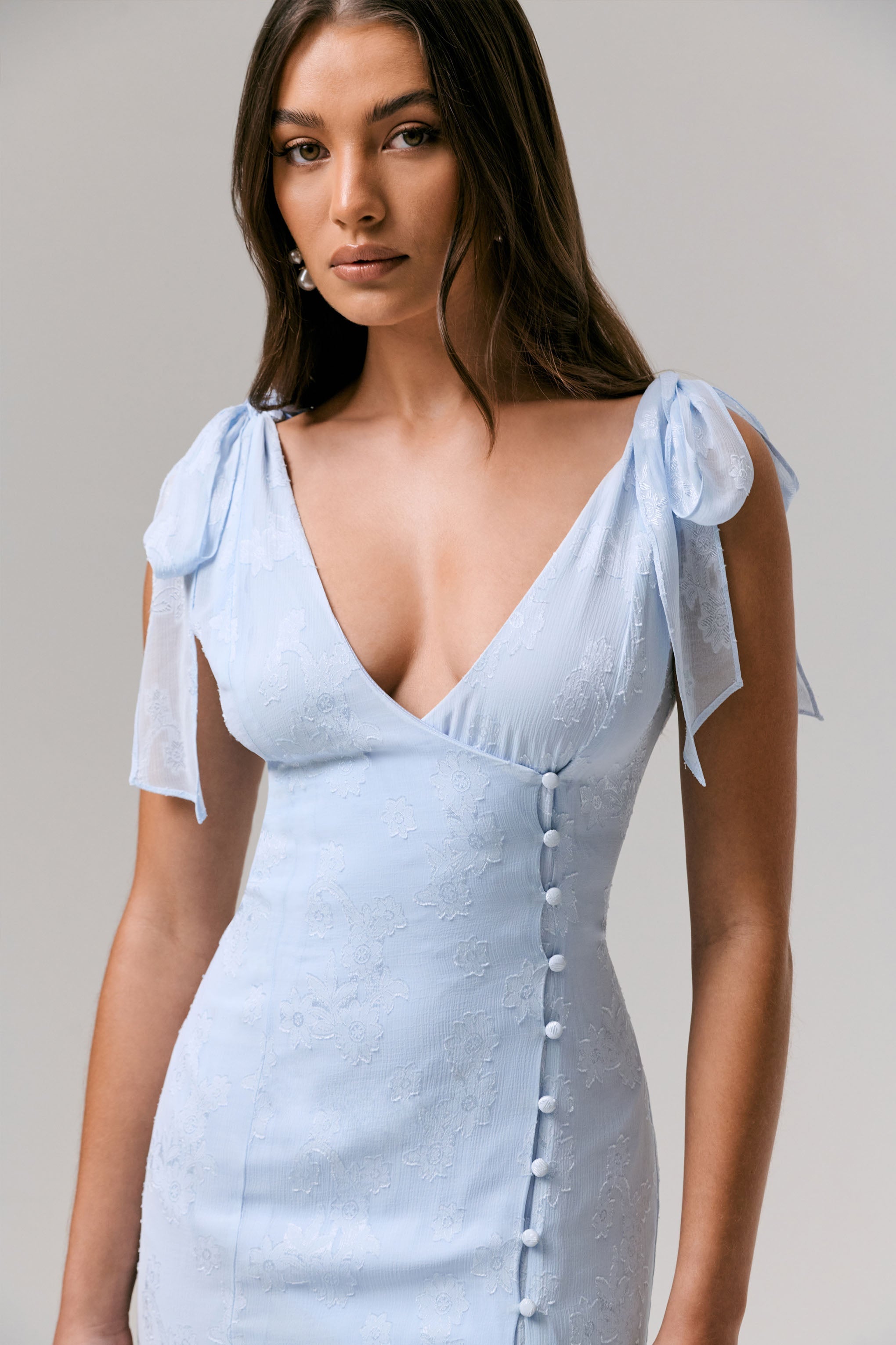 Dedicated | Powder Blue Plunge-Neck Split Midi Dress