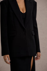 Urban | Black Plunge-Neck Boxy Oversized Blazer